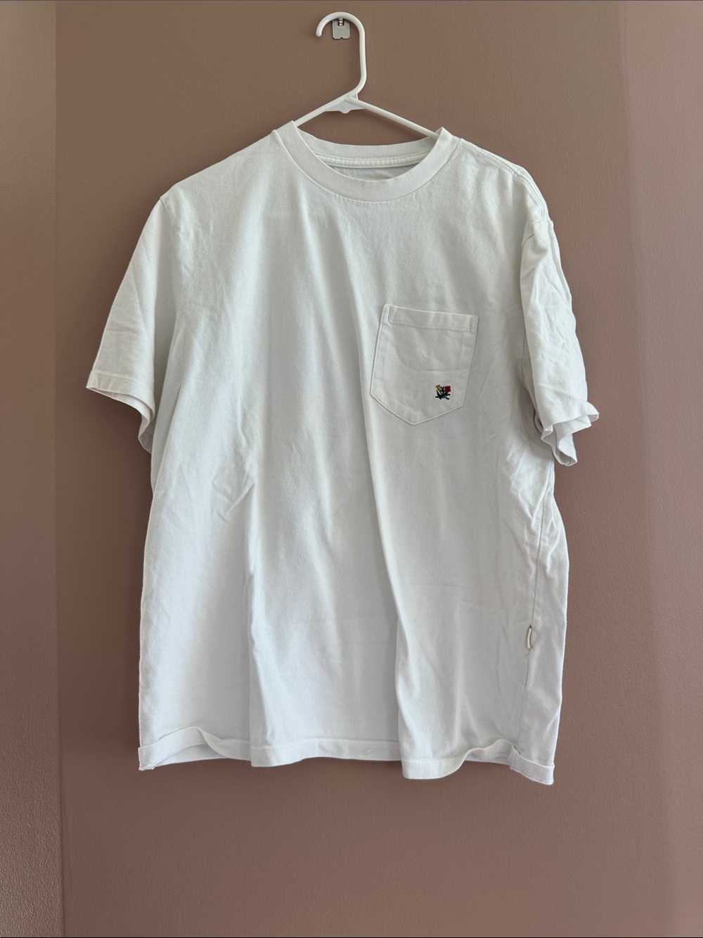 Aime Leon Dore White Pocket Tee with Small Embroidered Motif